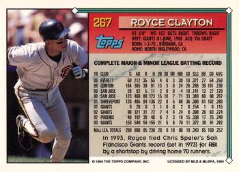 1994 Topps - Gold #267 Royce Clayton Back