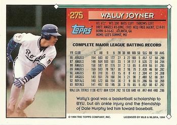 1994 Topps - Gold #275 Wally Joyner Back