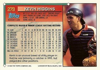 1994 Topps - Gold #279 Kevin Higgins Back