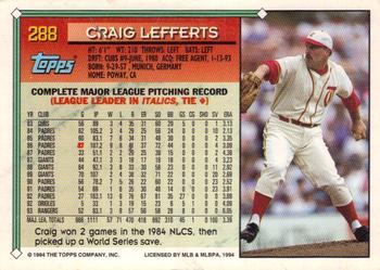 1994 Topps - Gold #288 Craig Lefferts Back