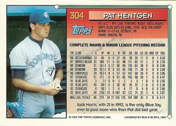 1994 Topps - Gold #304 Pat Hentgen Back
