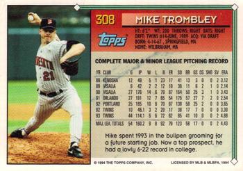 1994 Topps - Gold #308 Mike Trombley Back