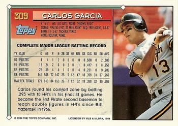 1994 Topps - Gold #309 Carlos Garcia Back