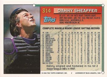 1994 Topps - Gold #314 Danny Sheaffer Back