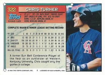 1994 Topps - Gold #322 Chris Turner Back