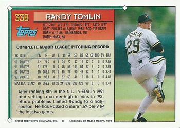 1994 Topps - Gold #338 Randy Tomlin Back