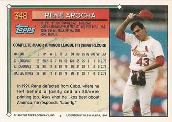 1994 Topps - Gold #348 Rene Arocha Back