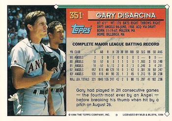 1994 Topps - Gold #351 Gary DiSarcina Back