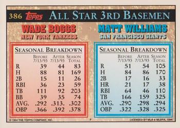 1994 Topps - Gold #386 Matt Williams / Wade Boggs Back
