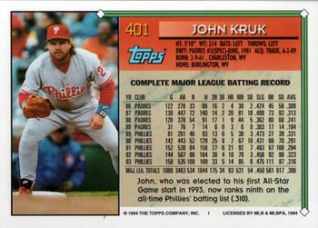1994 Topps - Gold #401 John Kruk Back
