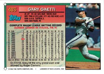 1994 Topps - Gold #403 Gary Gaetti Back