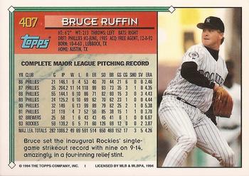 1994 Topps - Gold #407 Bruce Ruffin Back
