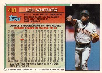 1994 Topps - Gold #410 Lou Whitaker Back