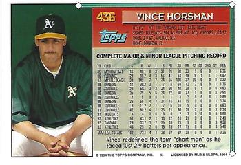 1994 Topps - Gold #436 Vince Horsman Back