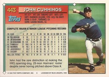 1994 Topps - Gold #443 John Cummings Back