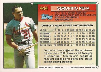 1994 Topps - Gold #444 Geronimo Pena Back