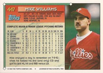 1994 Topps - Gold #447 Mike Williams Back