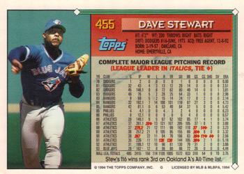1994 Topps - Gold #455 Dave Stewart Back