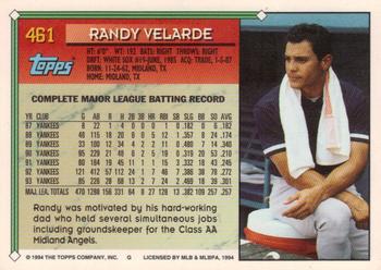 1994 Topps - Gold #461 Randy Velarde Back