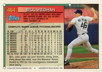 1994 Topps - Gold #464 Bill Wegman Back