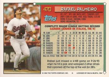 1994 Topps - Gold #470 Rafael Palmeiro Back