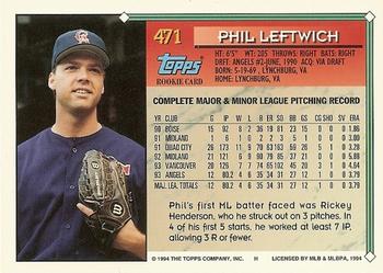 1994 Topps - Gold #471 Phil Leftwich Back