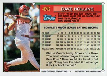 1994 Topps - Gold #476 Dave Hollins Back