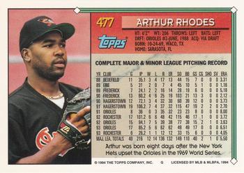 1994 Topps - Gold #477 Arthur Rhodes Back