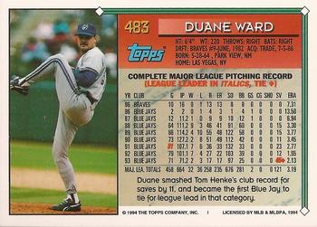 1994 Topps - Gold #483 Duane Ward Back