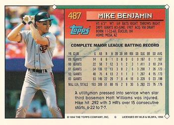 1994 Topps - Gold #487 Mike Benjamin Back