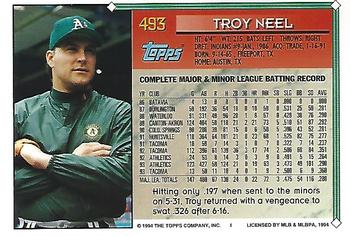 1994 Topps - Gold #493 Troy Neel Back