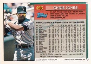 1994 Topps - Gold #496 Chris Jones Back