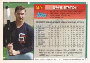 1994 Topps - Gold #507 Dave Staton Back