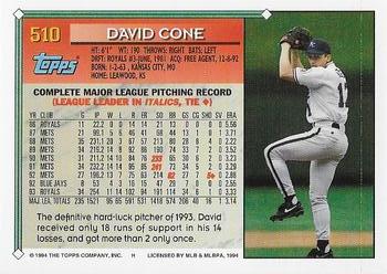 1994 Topps - Gold #510 David Cone Back