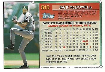 1994 Topps - Gold #515 Jack McDowell Back