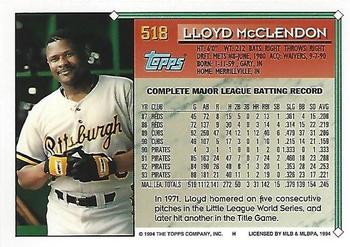 1994 Topps - Gold #518 Lloyd McClendon Back