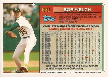 1994 Topps - Gold #521 Bob Welch Back