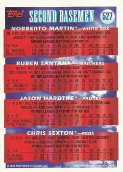 1994 Topps - Gold #527 2B Prospects (Norberto Martin / Ruben Santana / Jason Hardtke / Chris Sexton) Back