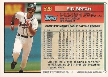 1994 Topps - Gold #528 Sid Bream Back