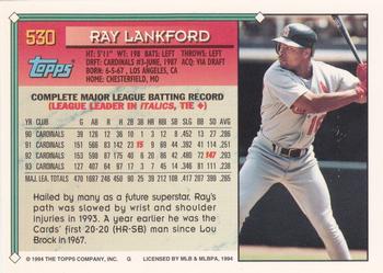 1994 Topps - Gold #530 Ray Lankford Back