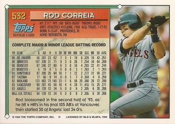 1994 Topps - Gold #532 Rod Correia Back