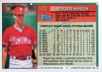 1994 Topps - Gold #533 Roger Mason Back