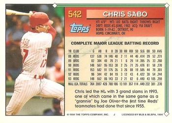 1994 Topps - Gold #542 Chris Sabo Back