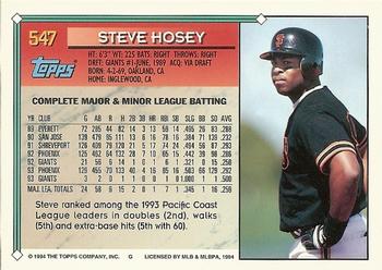 1994 Topps - Gold #547 Steve Hosey Back