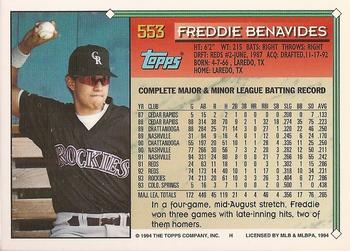 1994 Topps - Gold #553 Freddie Benavides Back