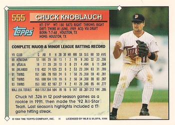 1994 Topps - Gold #555 Chuck Knoblauch Back