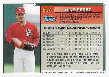 1994 Topps - Gold #567 Mike Perez Back