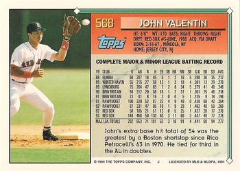 1994 Topps - Gold #568 John Valentin Back