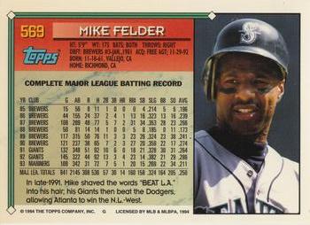 1994 Topps - Gold #569 Mike Felder Back