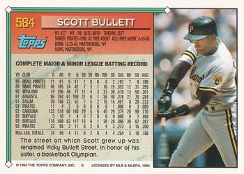1994 Topps - Gold #584 Scott Bullett Back
